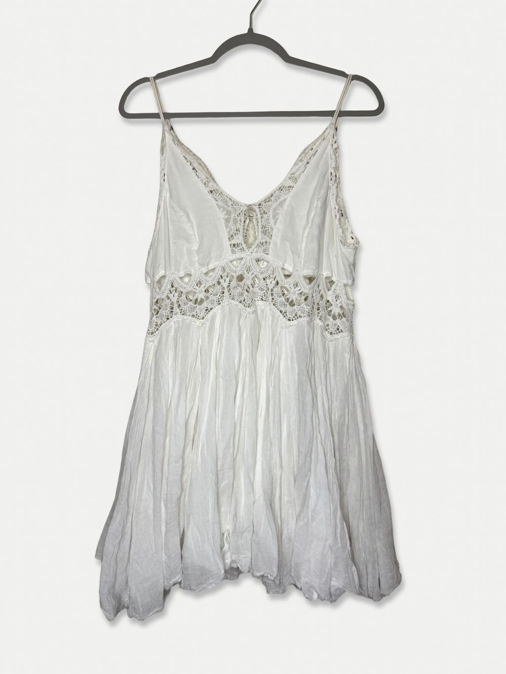 Free People FP One White Lace Crochet Mini Dress M Boho Festival Adjustable Stra